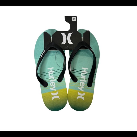 Hurley Mens size 9 Flip Flops Slides blue teal black Sandals Breakwater slides - Picture 8 of 13